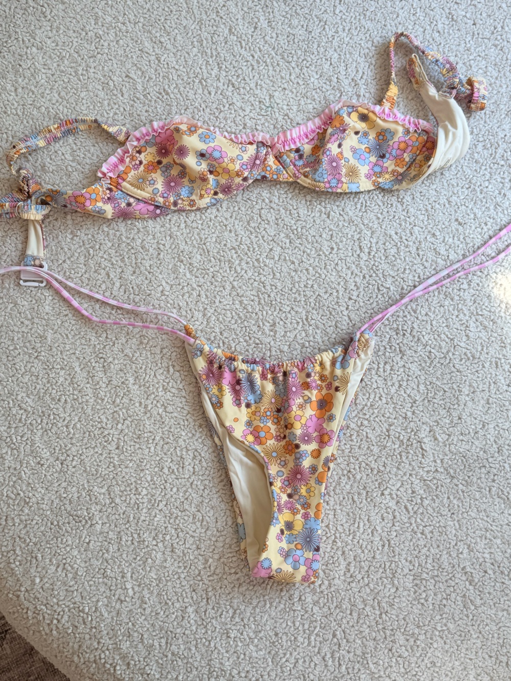 Blackbough Floral Tie-Side Bikini Bottom and Top in Cream, Pink, Orange, Blue
